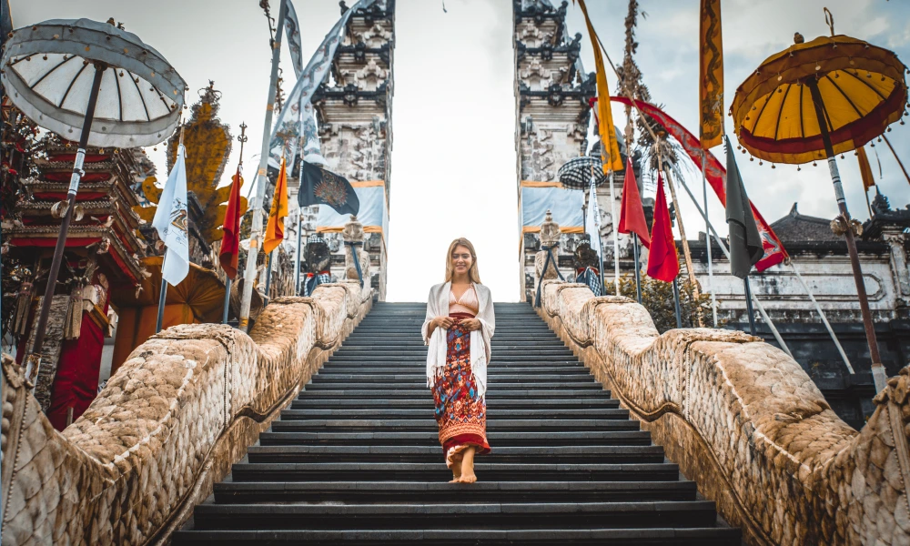 woman pose in pura lempuyang luhur steps